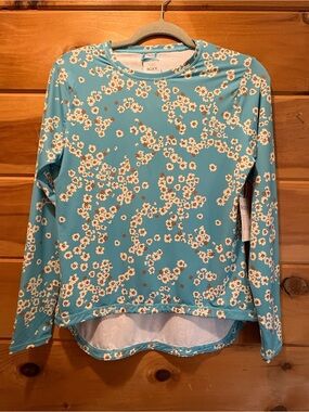 Roxy Teal Floral Long-Sleeve Rash Guard Swim Top size Small NWT